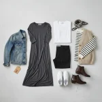 Flat lay of a 10-item capsule wardrobe for under $150