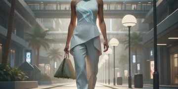 Woman showcasing 2026 fashion accessories, including smart jewelry and sustainable bag