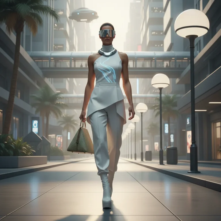 Woman showcasing 2026 fashion accessories, including smart jewelry and sustainable bag