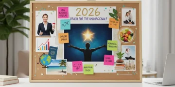 Vibrant vision board with goals for 2026, inspiring personal growth and achievement