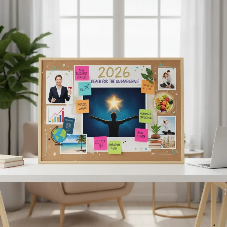 Vibrant vision board with goals for 2026, inspiring personal growth and achievement