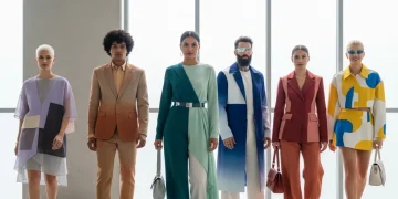 Stylish individuals demonstrating harmonious 2026 wardrobe color palettes