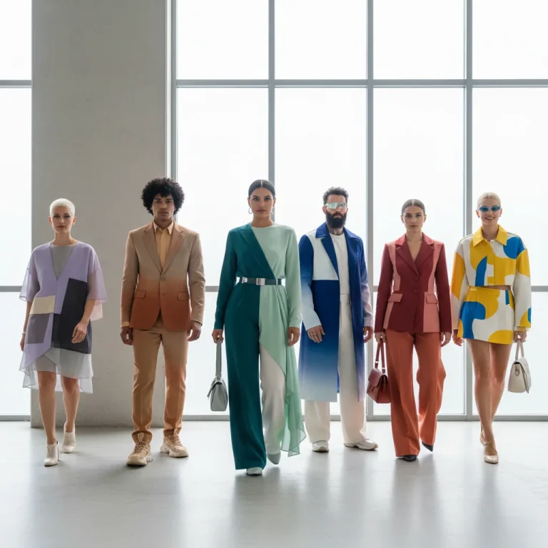 Stylish individuals demonstrating harmonious 2026 wardrobe color palettes