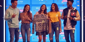 Diverse group showcasing their budget-friendly fashion finds from online platforms.