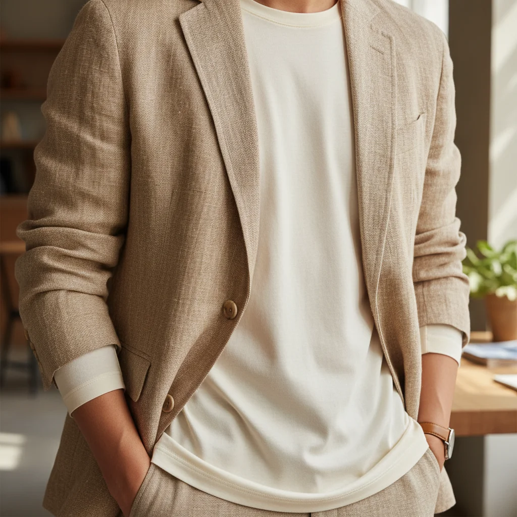 Close-up of comfortable, high-quality fabric in modern workwear