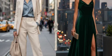 Woman demonstrating versatile day to night outfit changes for 2026 fashion