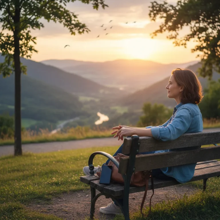 Person enjoying nature, phone beside them, symbolizing digital detox and reconnection.