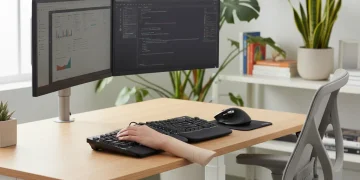 Ergonomic home office setup with adjustable desk and chair for optimal productivity