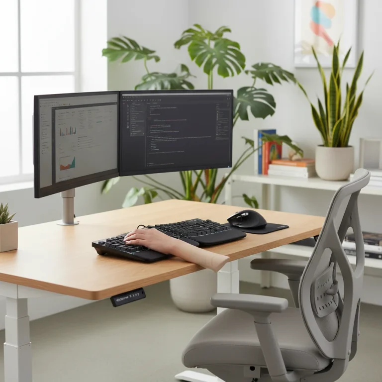 Ergonomic home office setup with adjustable desk and chair for optimal productivity