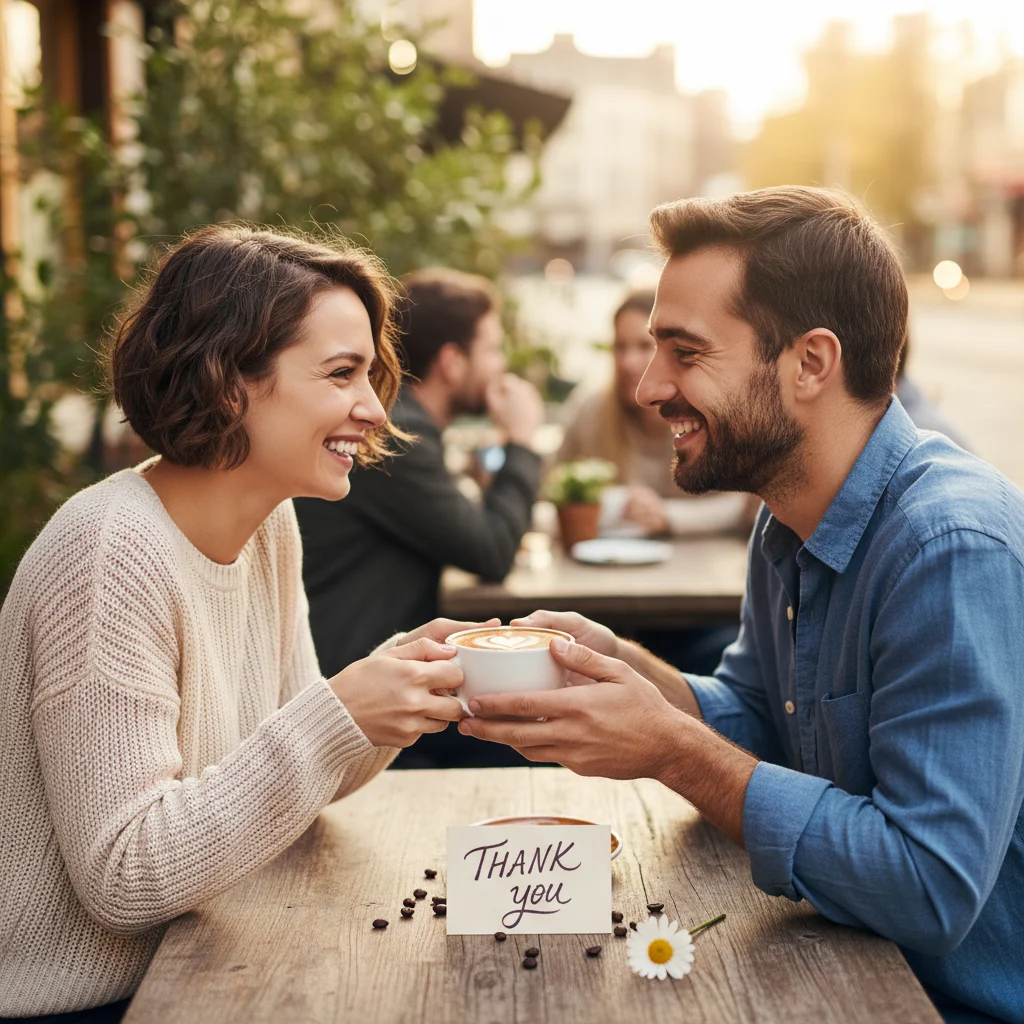 Friends expressing gratitude over coffee