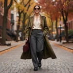 Woman in layered Fall 2026 fashion on city street