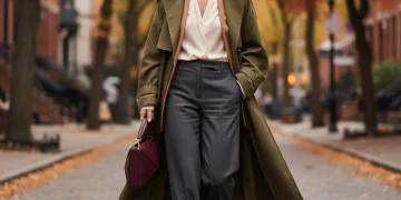 Woman in layered Fall 2026 fashion on city street