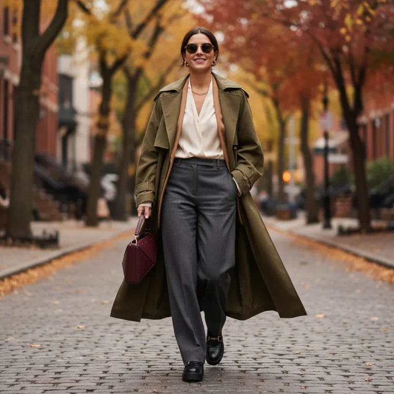 Woman in layered Fall 2026 fashion on city street