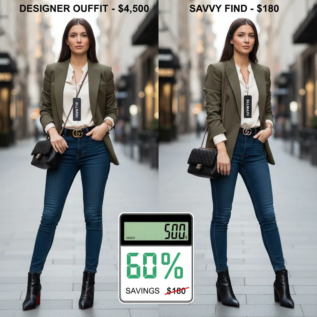 Comparison of full-price vs. discount fashion outfits with savings