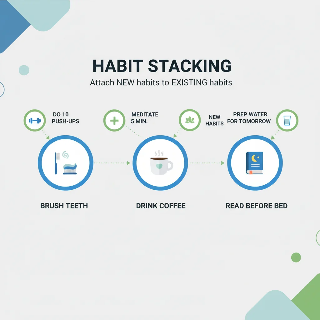 Diagram showing how to link new habits to existing daily routines for effective habit stacking.