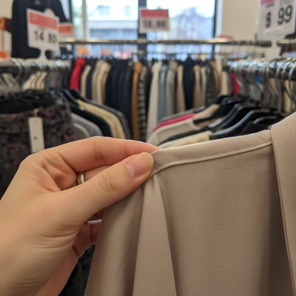 Hand inspecting fabric quality of a pre-owned garment