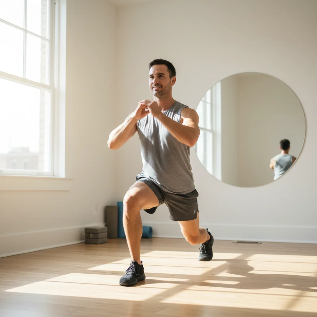 Energetic person doing a quick home workout, boosting morning energy.