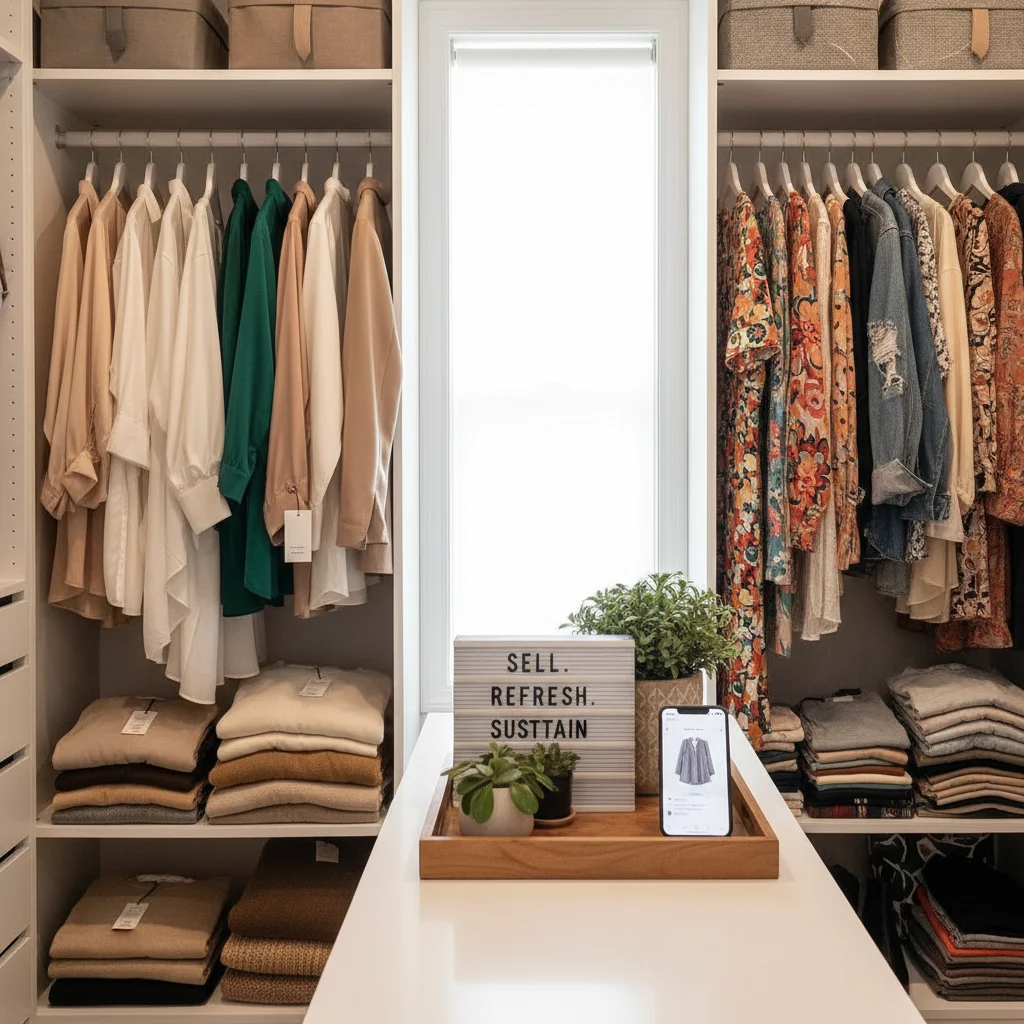 Organized closet with sustainable and refreshed wardrobe