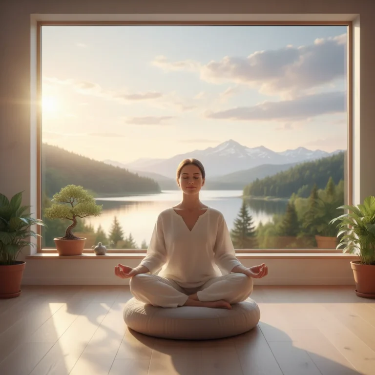 Person meditating peacefully in a calm setting for stress reduction