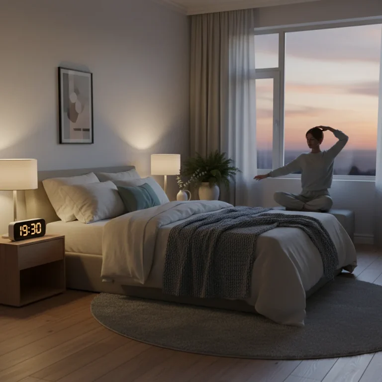 Serene bedroom at dusk, preparing for peaceful sleep