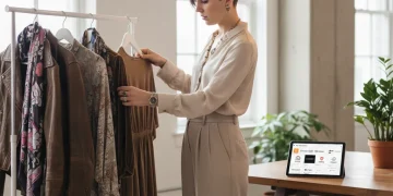 Woman sorting pre-loved clothes for resale, funding 2026 style