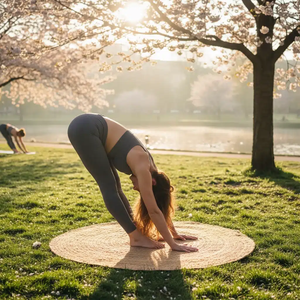 Person doing light exercises in a park at sunrise for morning energy