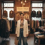 Sustainable Style on a Shoestring Budget: 4 Key Strategies for 2026 to Reduce Spending by 30% Woman happily shopping for sustainable fashion on a budget in a thrift store.