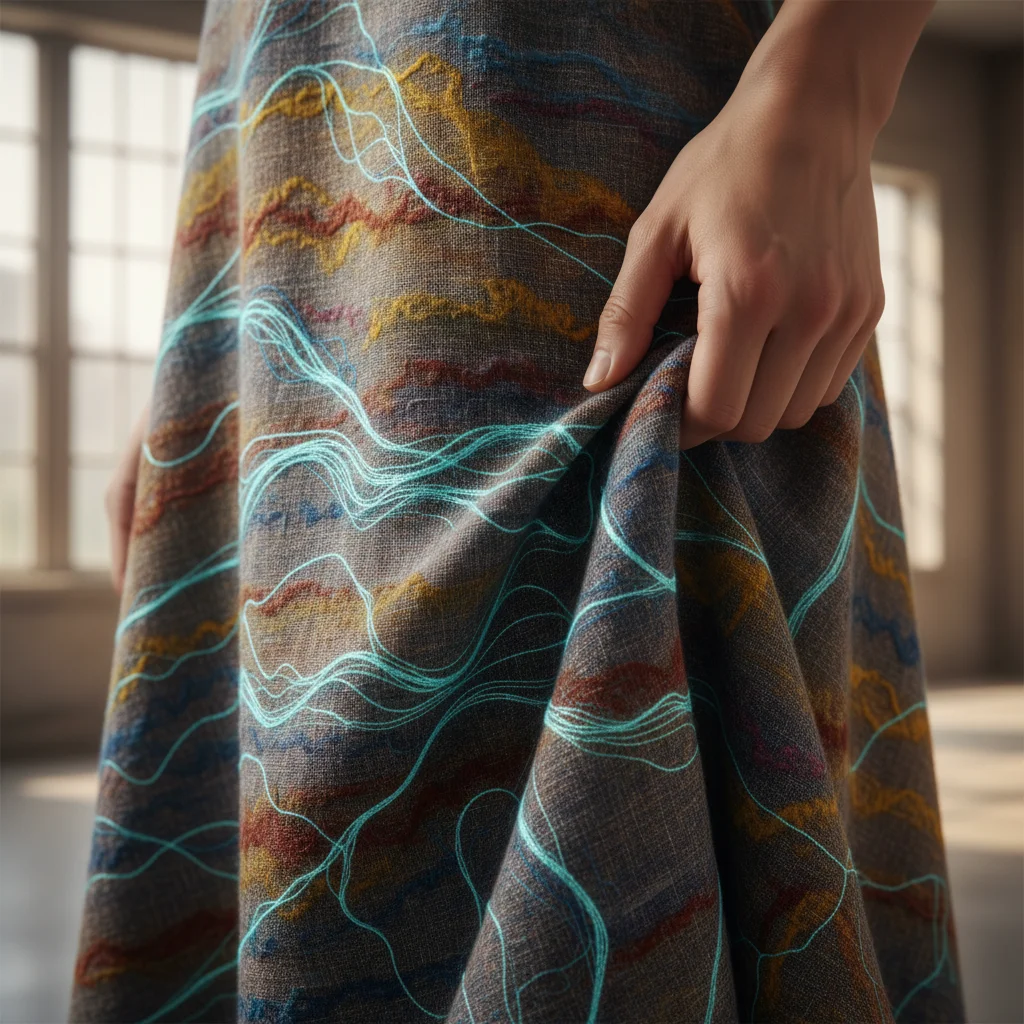 Sustainable luxury garment with innovative, eco-friendly textiles and intricate details.