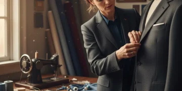 Tailor working on suit sleeve, professional alterations