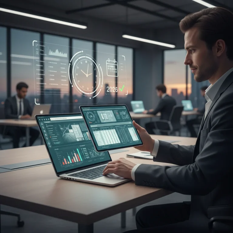 Person efficiently managing tasks on a tablet and laptop, symbolizing effective task batching for productivity.