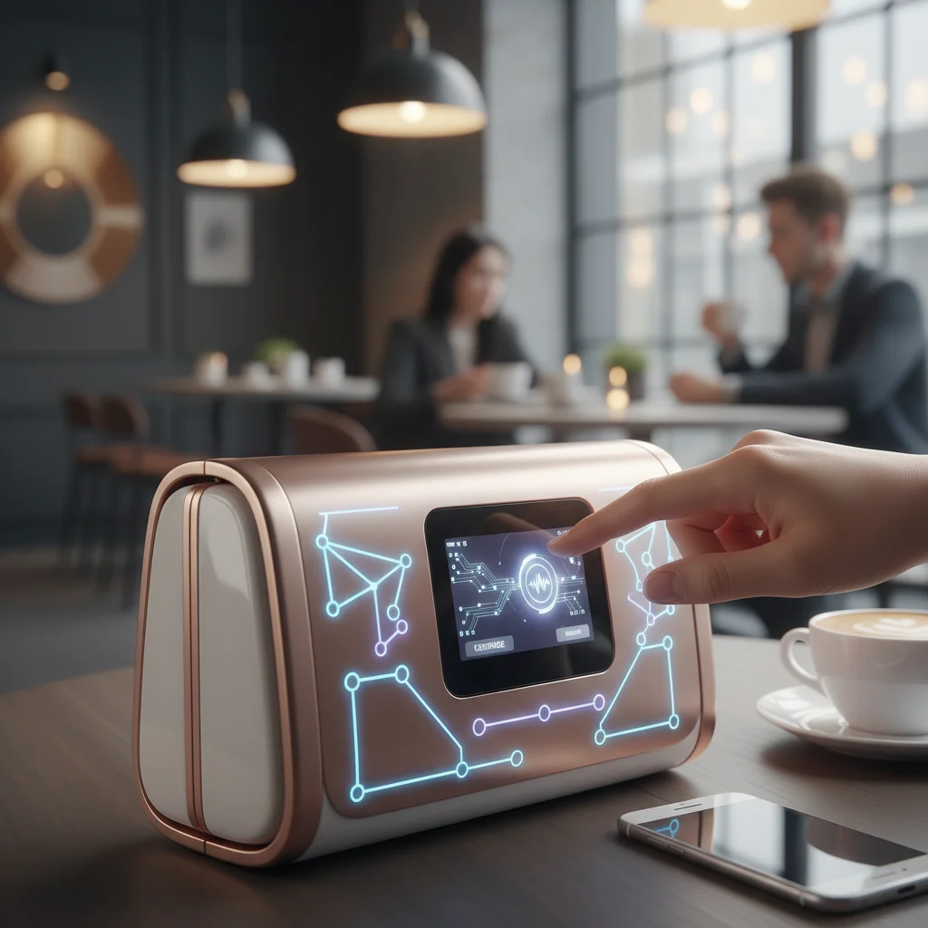 Sleek smart clutch bag with customizable LED display and integrated technology, held by a person.