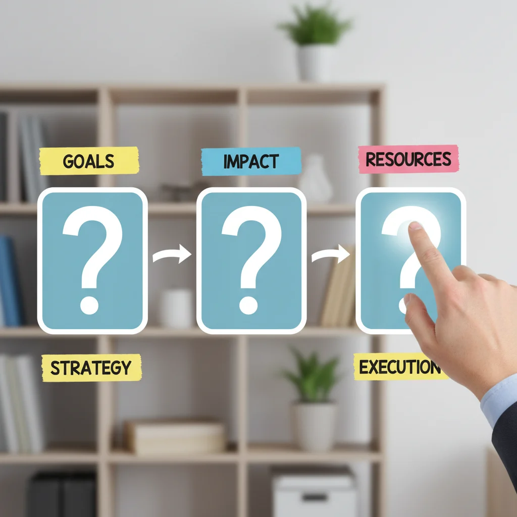 Visual representation of the 3-question decision framework on a whiteboard