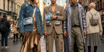 Diverse individuals displaying emerging fashion micro-trends on a vibrant New York City street