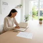 Woman organizing her weekly reset routine for a productive 2026
