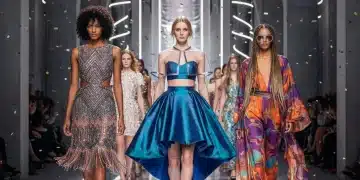 Models on a runway displaying reimagined vintage fashion silhouettes for 2026, blending classic styles with modern twists.