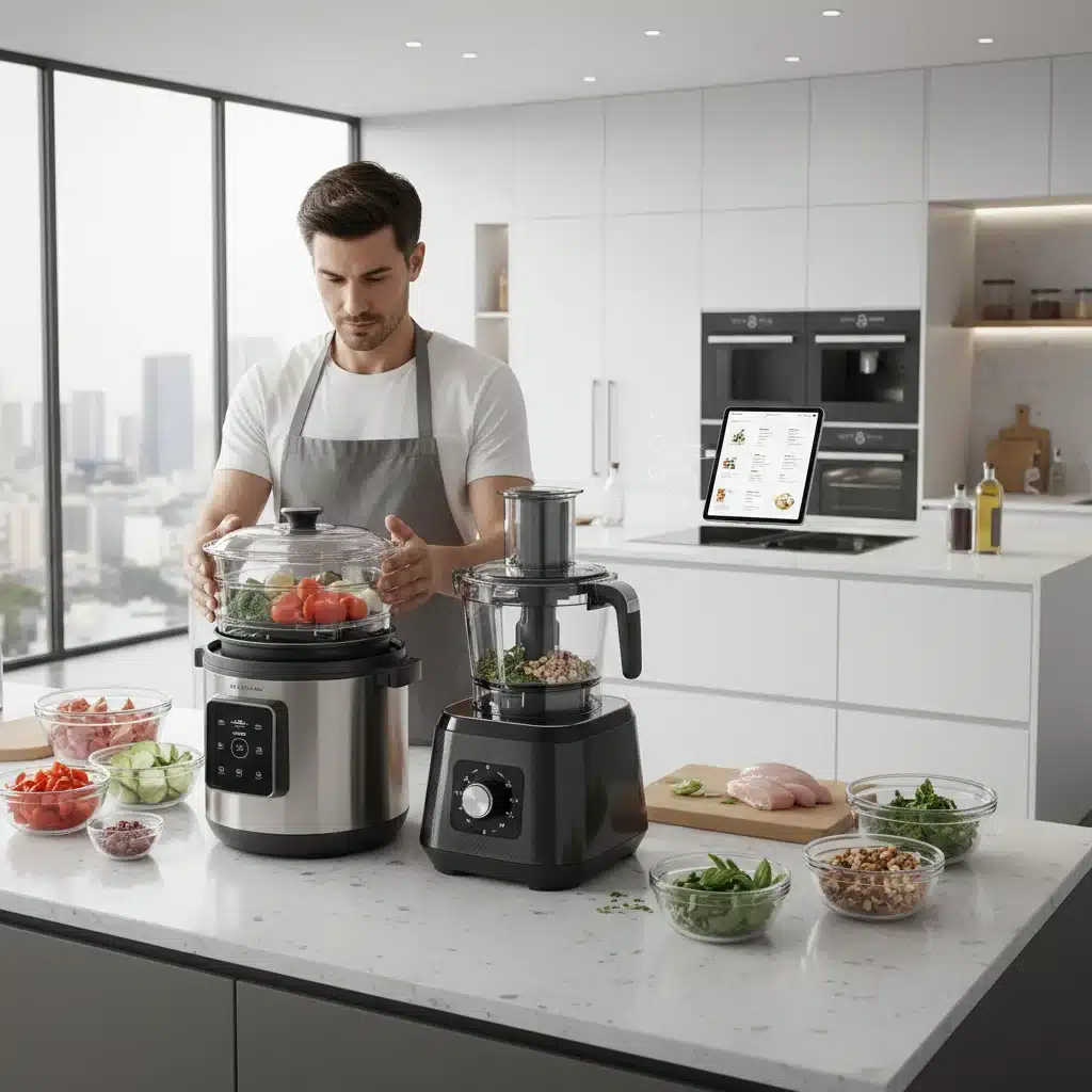 Person using a smart multi-cooker for efficient meal preparation