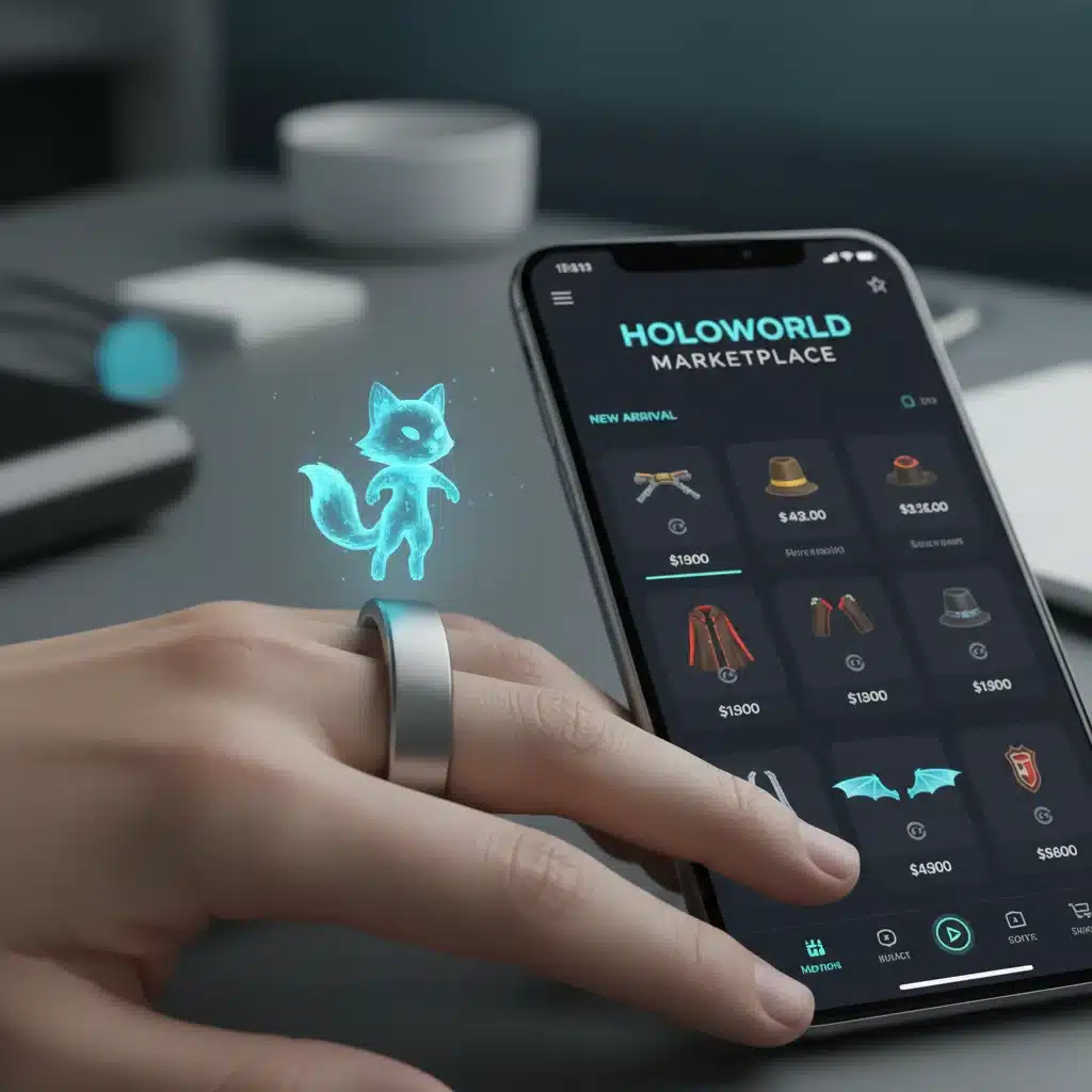 Smart ring displaying holographic avatar and digital accessory marketplace