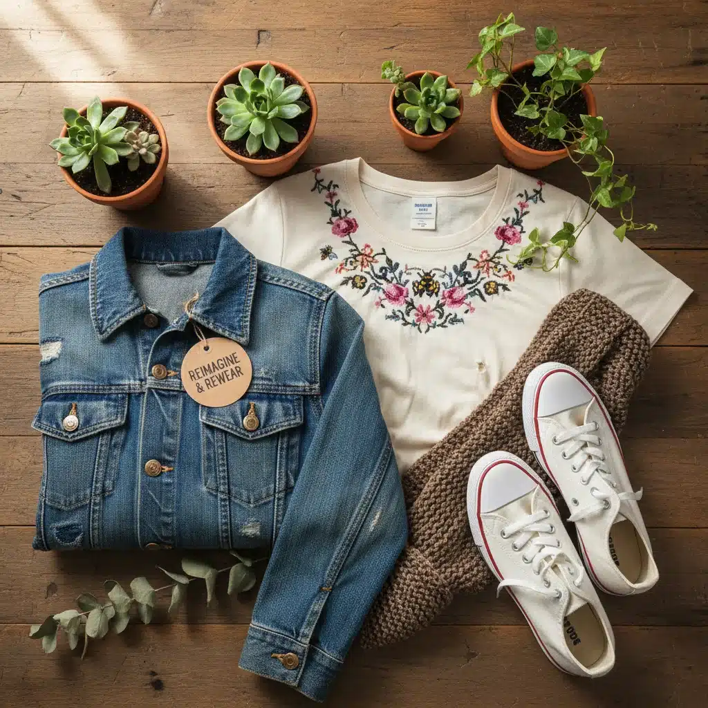 Collection of pre-loved and upcycled fashion items, promoting circularity and mindful consumption.