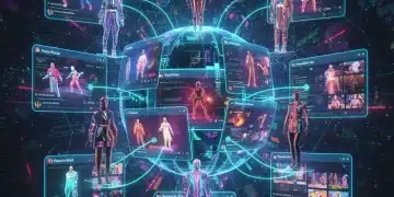 Futuristic fashion styles influenced by social media algorithms in 2026, a blend of digital and physical aesthetics.