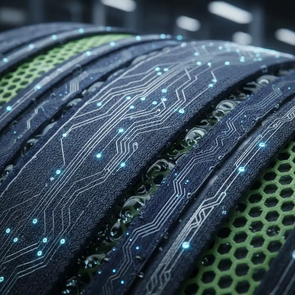 Innovative athleisure fabric with embedded smart technology and sustainable textures.