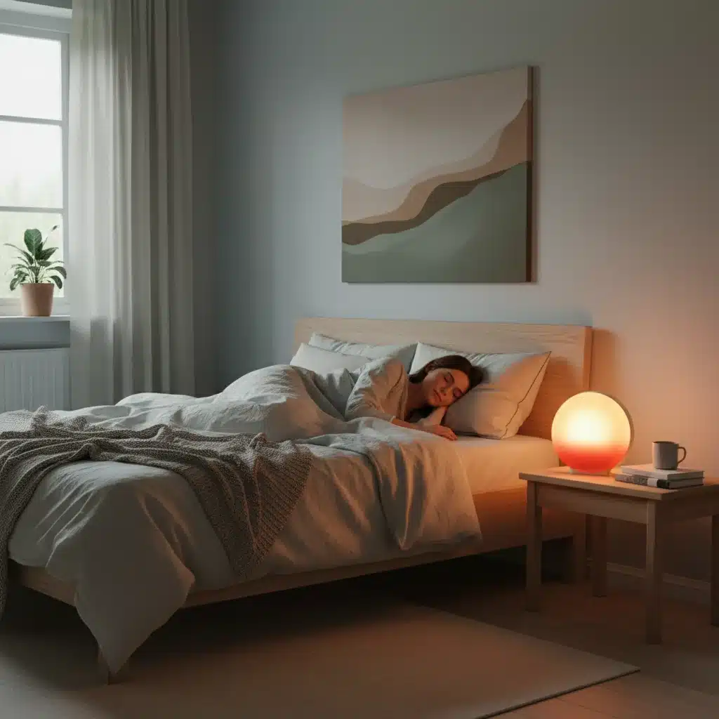 Person sleeping with sunrise alarm clock