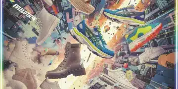 Dynamic collage of rising and falling US footwear trends over six months.