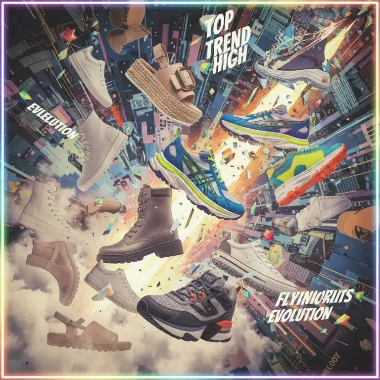 Dynamic collage of rising and falling US footwear trends over six months.