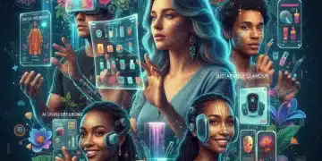 Futuristic collage of diverse people engaging with digital beauty and wellness trends for 2026.