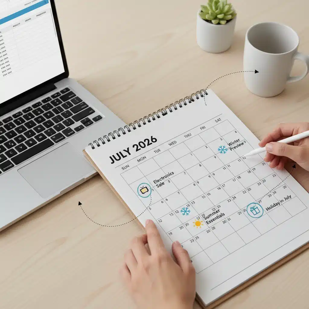 2026 calendar highlighting key shopping dates for seasonal discounts.