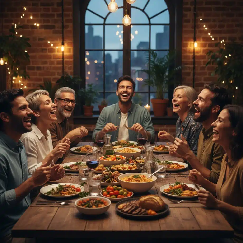 Diverse group enjoying a mindful meal together, fostering connection