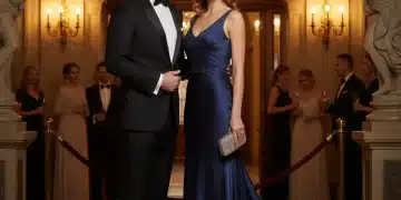 Couple dressed in formal attire for an elegant evening event in 2026
