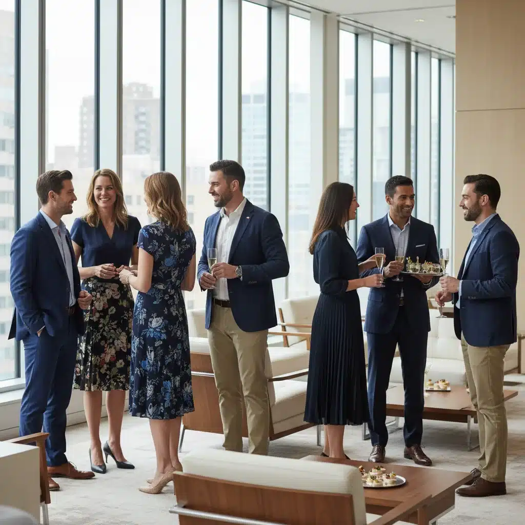 Guests in semi-formal attire at a professional networking event