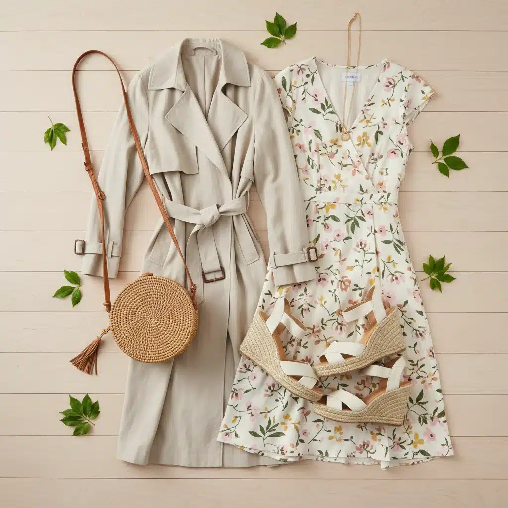 Spring wardrobe essentials flat lay